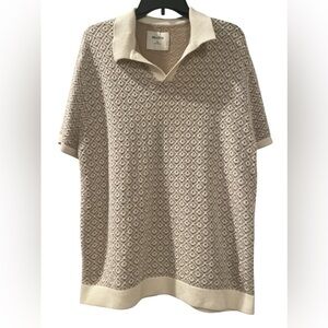 Hollister Geo Pattern Sweater Polo Men’s Size XL Cream and Tan